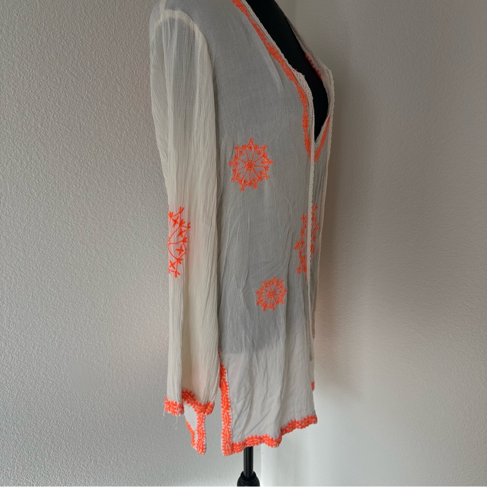 Women's Cream Tunic with Orange Embroidery Medium - Picture 7 of 11
